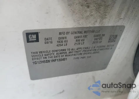 2017 Chevrolet Malibu Premier из США, поврежденный, VIN 1G1ZH5SX1HF130491